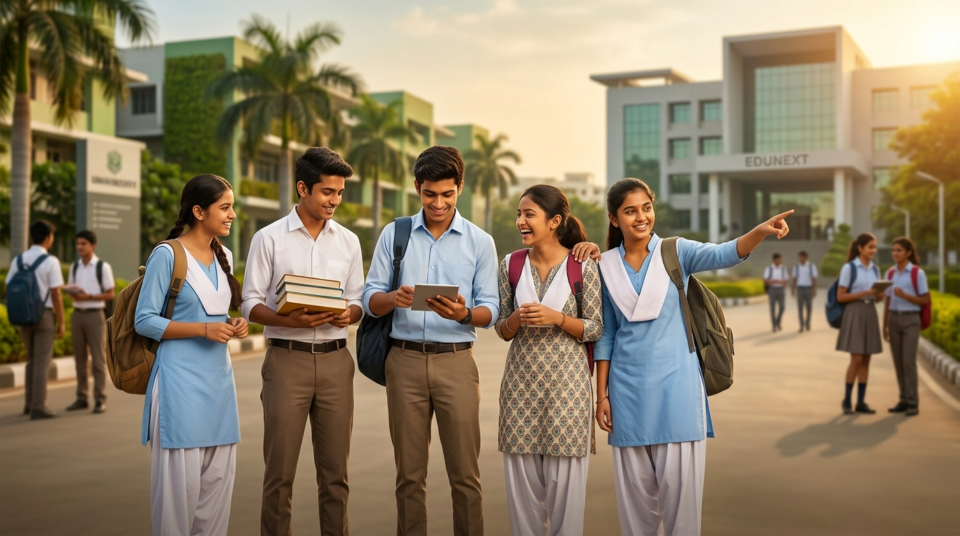 Students walking on university campus